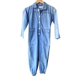 Zara Girls Denim Long Sleeve Jumpsuit Size 11-12 Utility Cargo Trendy Casual
